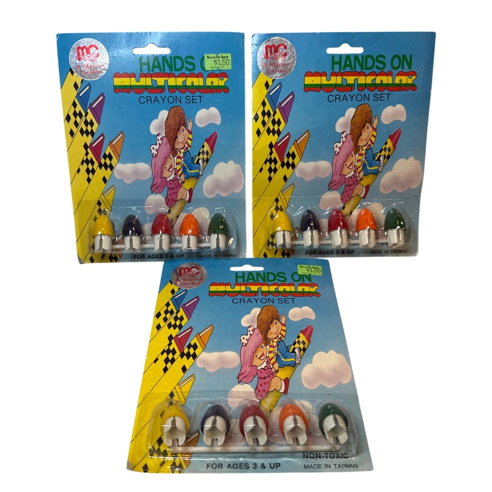 Vintage‎ Hands On Multicolor Crayon Sets A Marlon Creation Non-Toxic Finger Tips